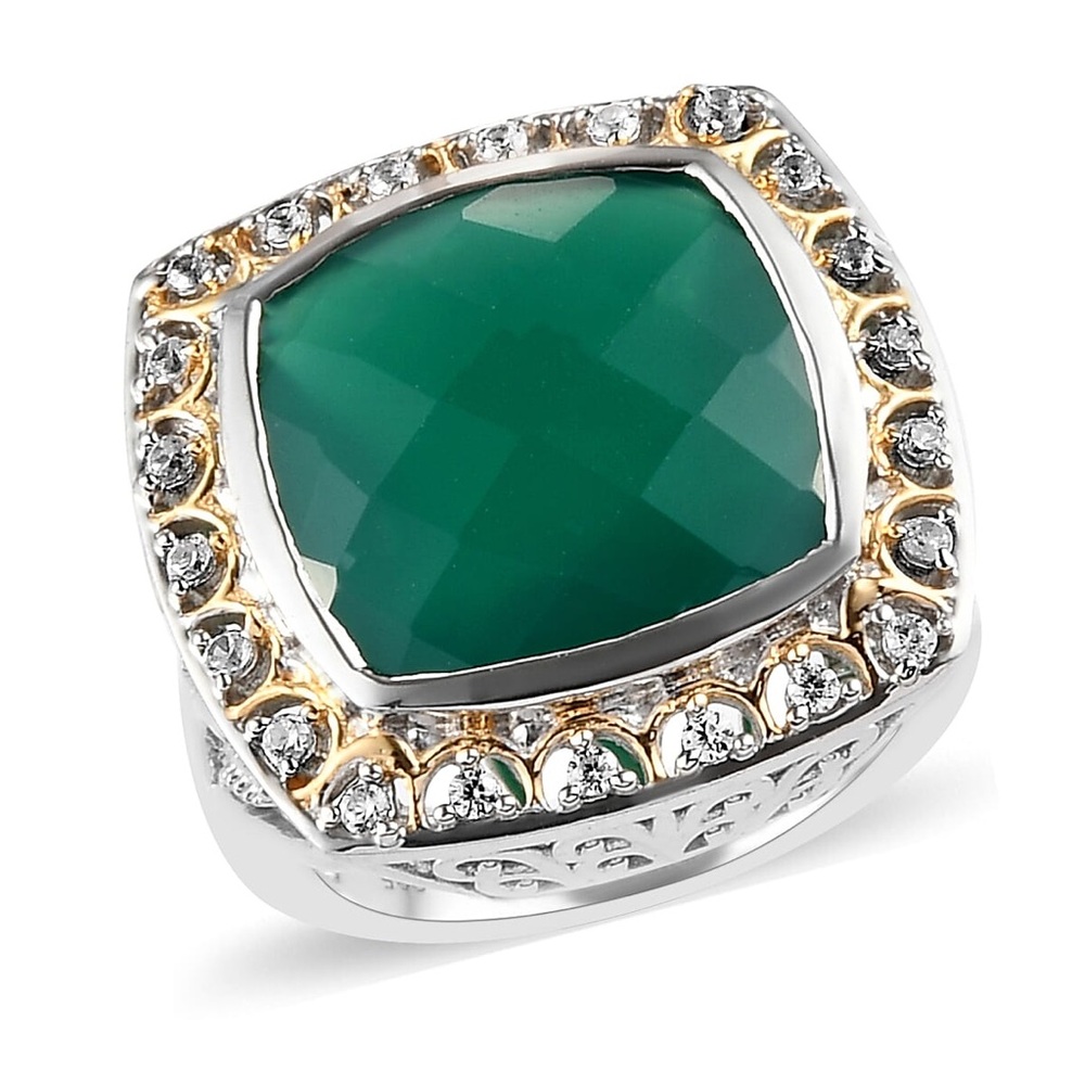 Onyx and Natural White Zircon Ring in Vermeil Over Sterling Silver🆕 Size 6